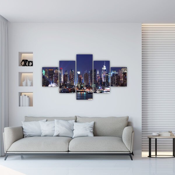 Obraz - Podświetlone nowojorskie drapacze chmur (125x70 cm)