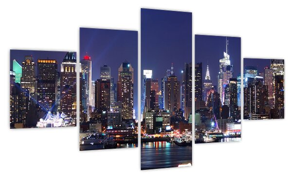 Obraz - Podświetlone nowojorskie drapacze chmur (125x70 cm)
