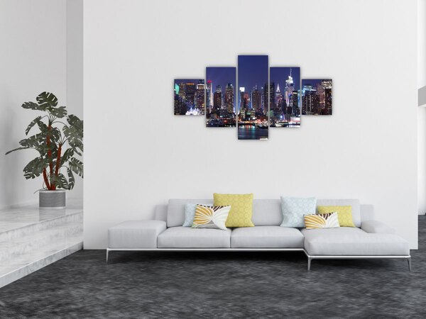 Obraz - Podświetlone nowojorskie drapacze chmur (125x70 cm)