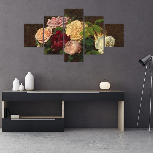 Obraz - Henri Fantin-Latour, Roses de Nice on a Table, reprodukcje (125x70 cm)