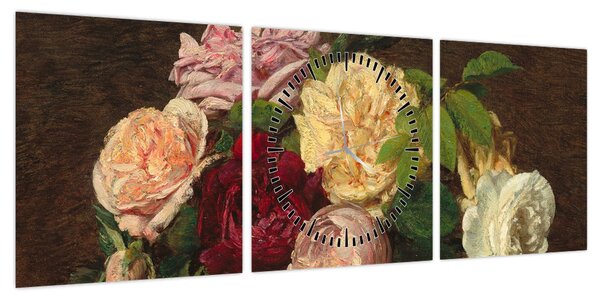 Obraz - Henri Fantin-Latour, Roses de Nice on a Table, reprodukcje (z zegarem) (90x30 cm)