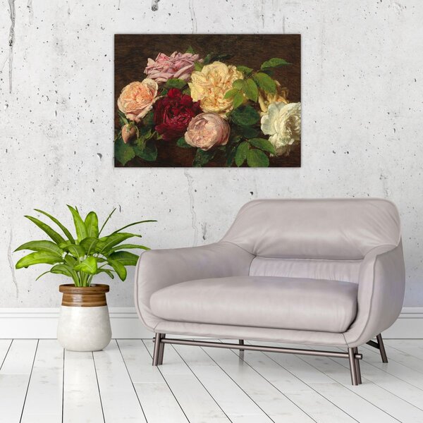 Obraz - Henri Fantin-Latour, Roses de Nice on a Table, reprodukcje (70x50 cm)