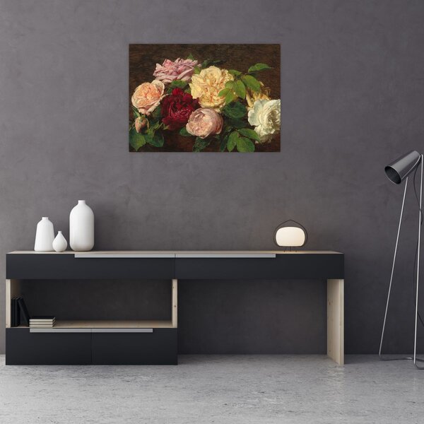 Obraz - Henri Fantin-Latour, Roses de Nice on a Table, reprodukcje (70x50 cm)