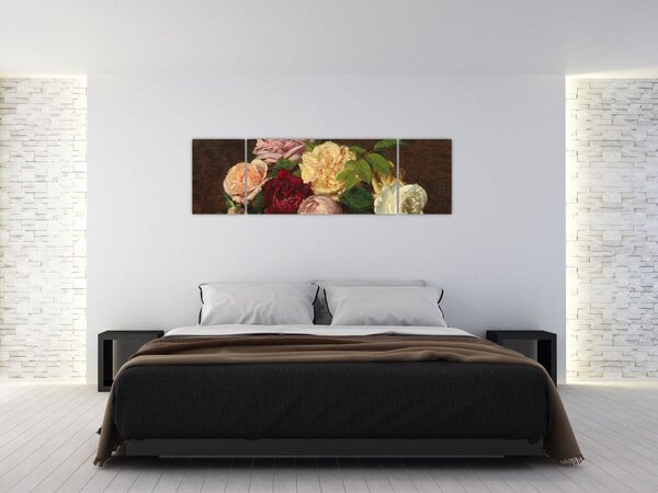 Obraz - Henri Fantin-Latour, Roses de Nice on a Table, reprodukcje (170x50 cm)