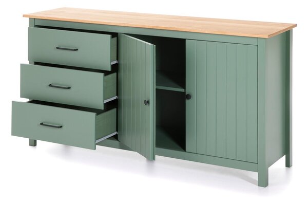 Zielono-naturalna niska komoda z litego drewna sosnowego 150x80 cm Miranda – Marckeric