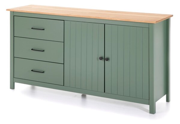 Zielono-naturalna niska komoda z litego drewna sosnowego 150x80 cm Miranda – Marckeric
