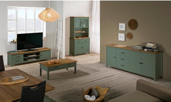 Zielona witryna z litego drewna sosnowego 90x180 cm Miranda – Marckeric