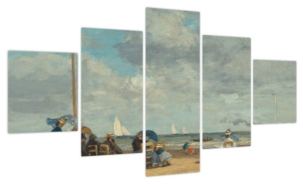 Obraz - Eugène Boudin, Beach at Trouville, reprodukcje (125x70 cm)
