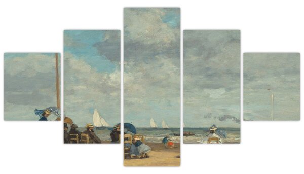 Obraz - Eugène Boudin, Beach at Trouville, reprodukcje (125x70 cm)