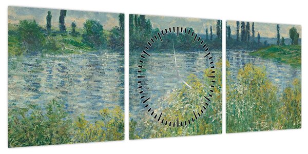 Obraz - Claude Monet, Banks of the Seine, reprodukcje (z zegarem) (90x30 cm)