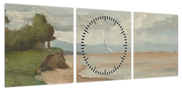 Obraz - Jean-Baptiste-Camille Corot, Beach Near Etretat, reprodukcje (z zegarem) (90x30 cm)