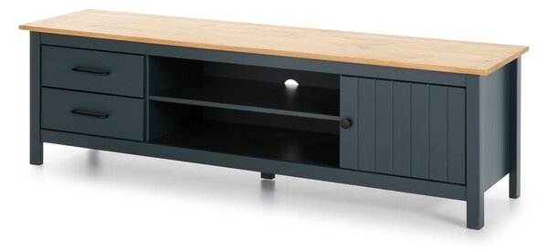 Ciemnoniebieska szafka pod TV z litego drewna sosnowego 158x47 cm Miranda – Marckeric