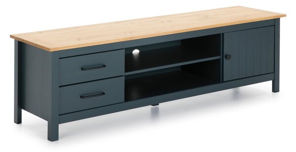 Ciemnoniebieska szafka pod TV z litego drewna sosnowego 158x47 cm Miranda – Marckeric