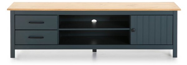 Ciemnoniebieska szafka pod TV z litego drewna sosnowego 158x47 cm Miranda – Marckeric