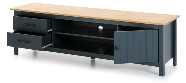Ciemnoniebieska szafka pod TV z litego drewna sosnowego 158x47 cm Miranda – Marckeric
