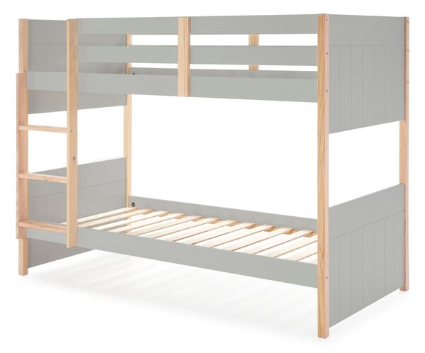 Szare łóżko piętrowe dla dzieci z nogami z drewna sosnowego Marckeric Kiara, 90x190 cm