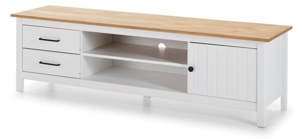 Biała szafka pod TV z litego drewna sosnowego 158x47 cm Miranda – Marckeric