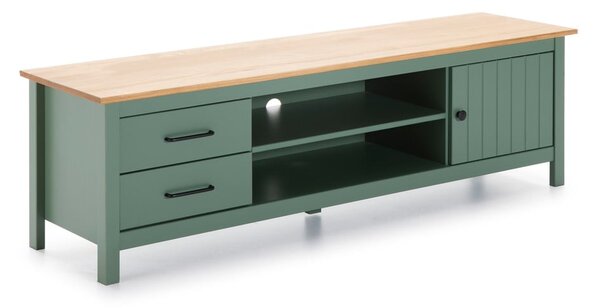 Zielono-naturalna szafka pod TV z litego drewna sosnowego 158x47 cm Miranda – Marckeric