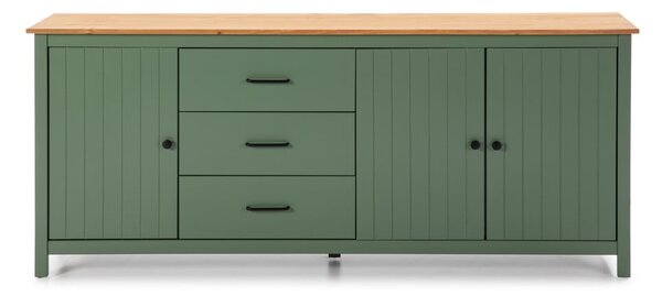 Zielono-naturalna niska komoda z litego drewna sosnowego 190x80 cm Miranda – Marckeric