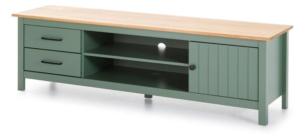 Zielono-naturalna szafka pod TV z litego drewna sosnowego 158x47 cm Miranda – Marckeric