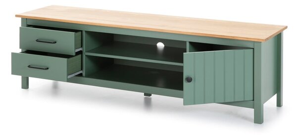 Zielono-naturalna szafka pod TV z litego drewna sosnowego 158x47 cm Miranda – Marckeric