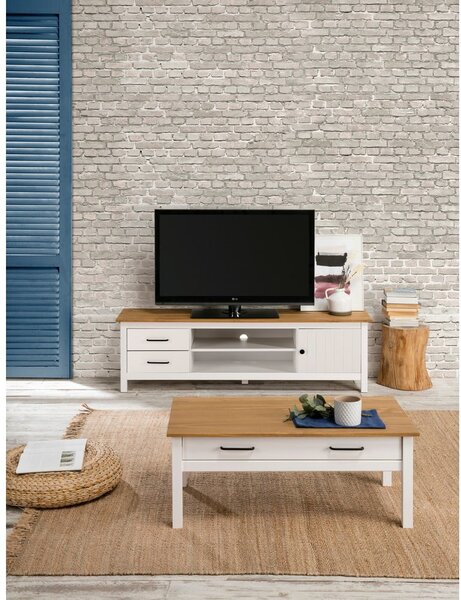 Biała szafka pod TV z litego drewna sosnowego 158x47 cm Miranda – Marckeric