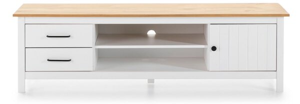 Biała szafka pod TV z litego drewna sosnowego 158x47 cm Miranda – Marckeric