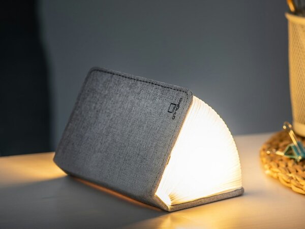 Szara lampka stołowa LED w kształcie książki Gingko Booklight