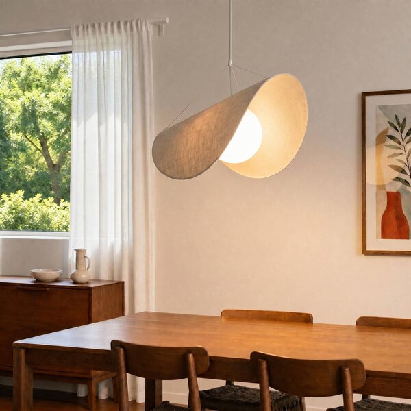 Lampa wisząca Sansibar Lucande, możliwość ściemniania, kremowy / amber, salon / jadalnia, tkanina / materiał / jedwab, design