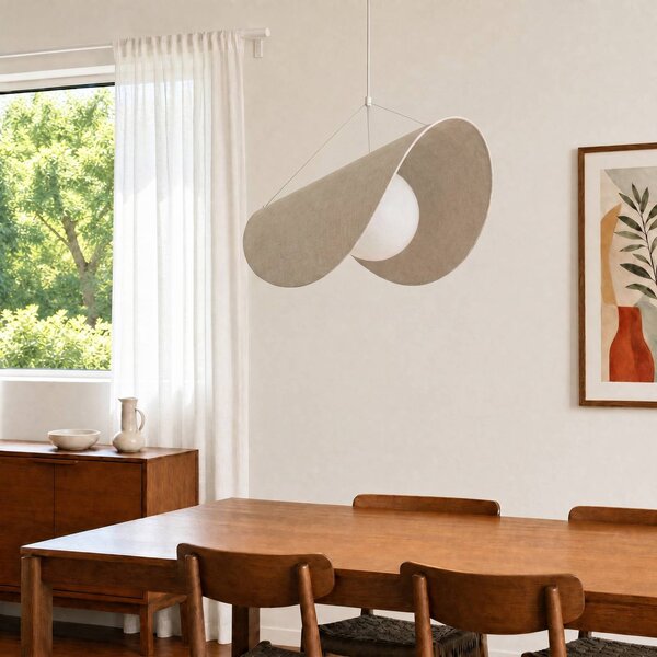 Lampa wisząca Sansibar Lucande, możliwość ściemniania, kremowy / amber, salon / jadalnia, tkanina / materiał / jedwab, design