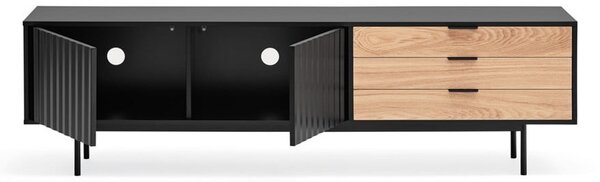 Czarno-naturalna szafka pod TV w dekorze dębu 180x52 cm Sierra – Teulat