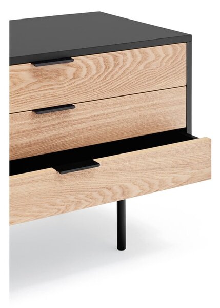 Czarno-naturalna szafka pod TV w dekorze dębu 180x52 cm Sierra – Teulat