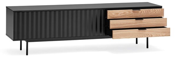 Czarno-naturalna szafka pod TV w dekorze dębu 180x52 cm Sierra – Teulat