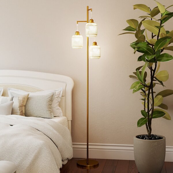 Lampa podłogowa z 3 abażurami złota