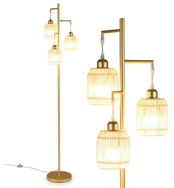 Lampa podłogowa z 3 abażurami złota