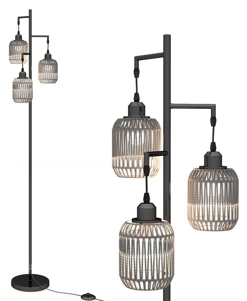 Lampa podłogowa z 3 abażurami czarna