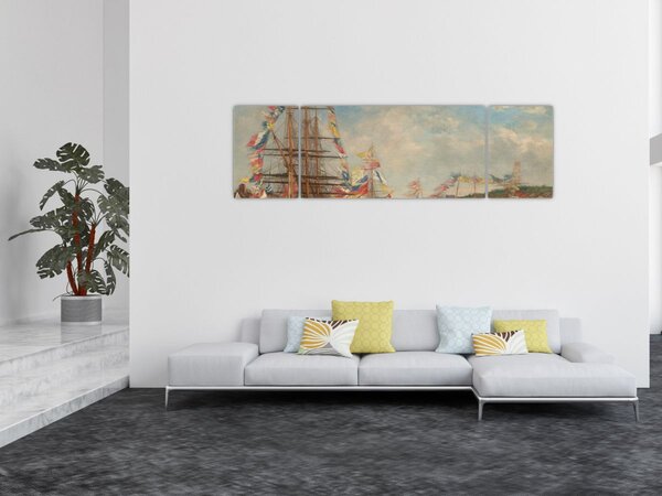Obraz - Eugène Boudin, Festival in the Harbor of Honfleur, reprodukcje (170x50 cm)