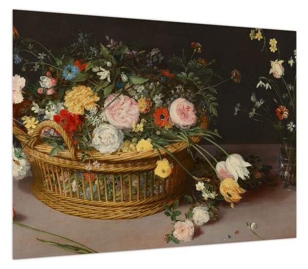 Obraz - Jan Brueghel the Elder, Flowers in a Basket and a Vase, reprodukcje (70x50 cm)