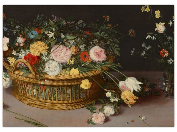 Obraz - Jan Brueghel the Elder, Flowers in a Basket and a Vase, reprodukcje (70x50 cm)