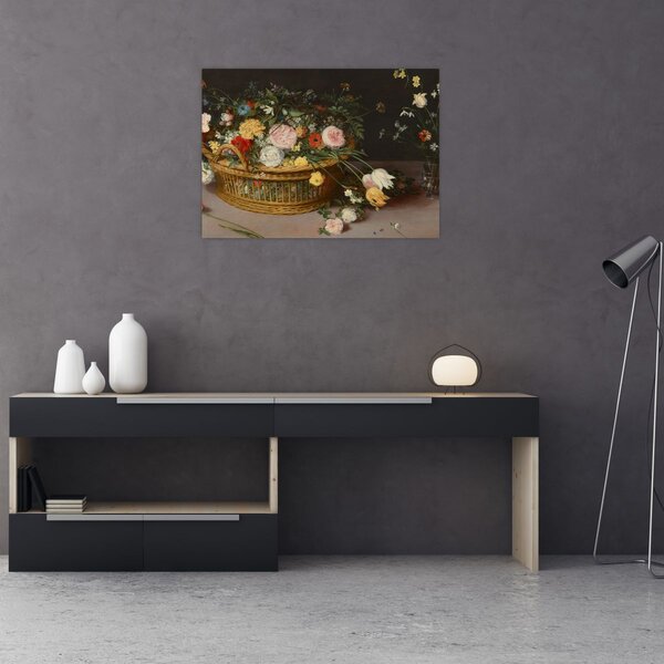 Obraz - Jan Brueghel the Elder, Flowers in a Basket and a Vase, reprodukcje (70x50 cm)