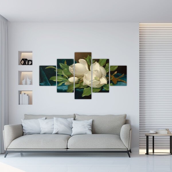Obraz - Martin Johnson Heade, Giant Magnolias on a Blue Velvet Cloth, reprodukcje (125x70 cm)