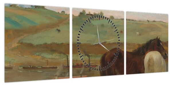 Obraz - Edgar Degas, Horses in a Meadow, reprodukcje (z zegarem) (90x30 cm)