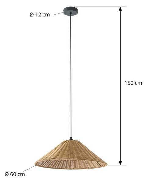 Lampa wisząca zewnętrzna Lucande Taniola, 1-punktowa, stożkowa, Ø 60 cm Taniola Lucande, możliwość ściemniania, ciemne drewno, drewno, dworkowy / rustykalny