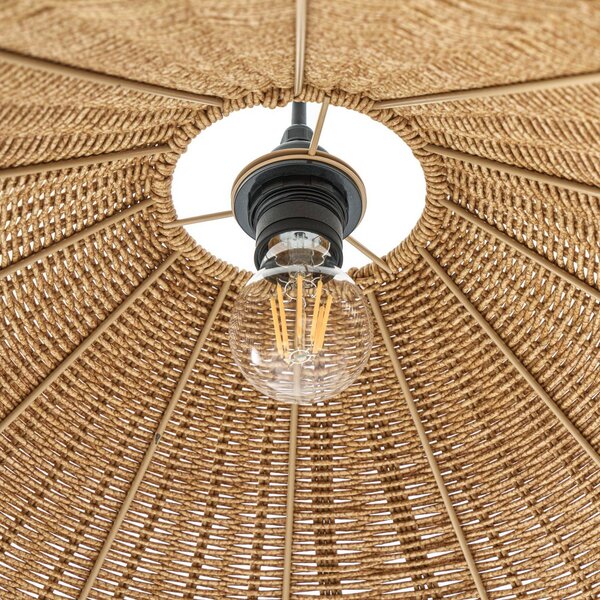 Lampa wisząca zewnętrzna Lucande Taniola, 1-punktowa, stożkowa, Ø 60 cm Taniola Lucande, możliwość ściemniania, ciemne drewno, drewno, dworkowy / rustykalny