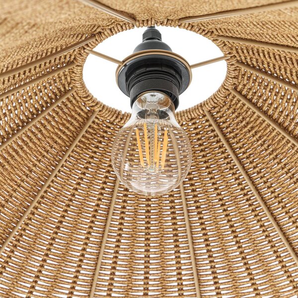 Lucande Lampa stojąca zewnętrzna Taniola, stożkowa, rattan, 195 cm, IP44 Taniola, ciemne drewno, drewno, dworkowy / rustykalny