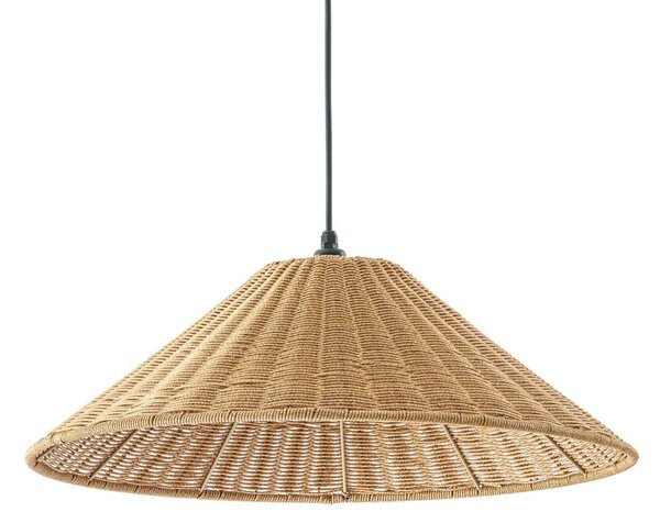 Lampa wisząca zewnętrzna Lucande Taniola, 1-punktowa, stożkowa, Ø 60 cm Taniola Lucande, możliwość ściemniania, ciemne drewno, drewno, dworkowy / rustykalny