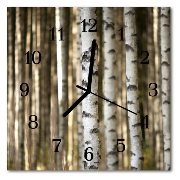 Zegar szklany kwadratowy Brzozy las drzewo