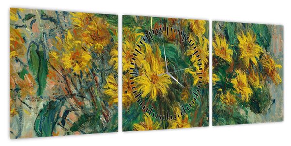 Obraz - Claude Monet, Jerusalem Artichoke Flowers, reprodukcje (z zegarem) (90x30 cm)