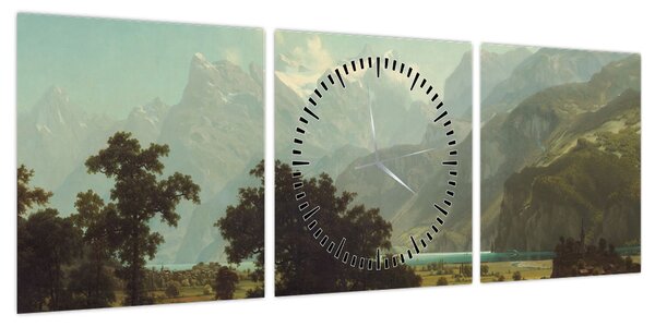 Obraz - Albert Bierstadt, Lake Lucerne, reprodukcje (z zegarem) (90x30 cm)