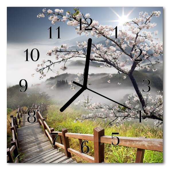 Zegar szklany kwadratowy Wiosna